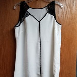 Womens Cream and Black Blouse with Lace Shoulders